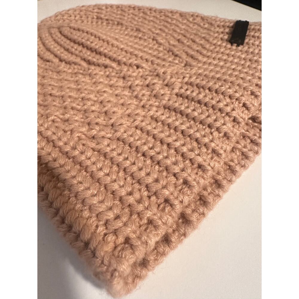Rebecca Minkoff Neutral tan Soft Traveling Rib Beanie Navy Blue Cable Knit Women